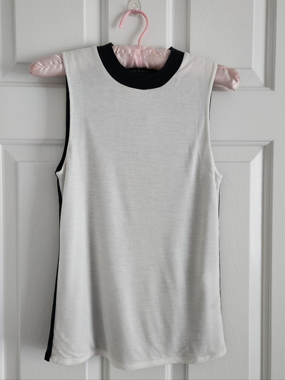 rag & bone White Tank with Black Contrast Back Silk And Lyocell